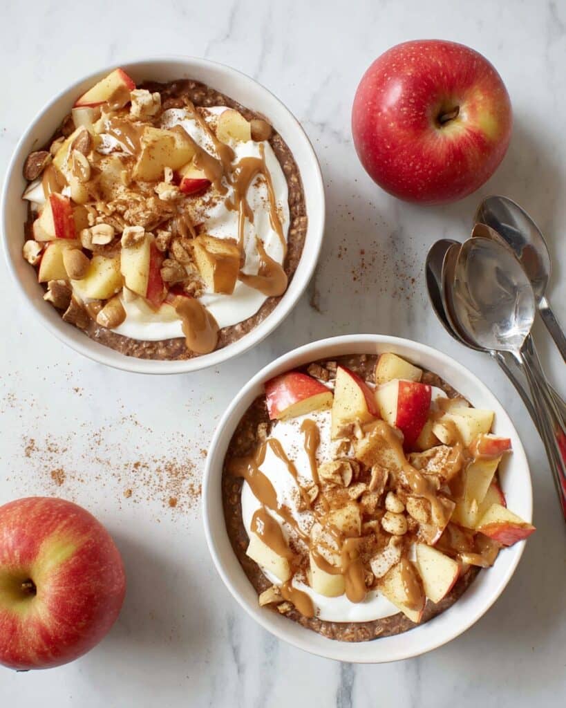 Creamy Apple Baked Oatmeal with Caramel Sauce and Coconut Whipped Topping Recipe