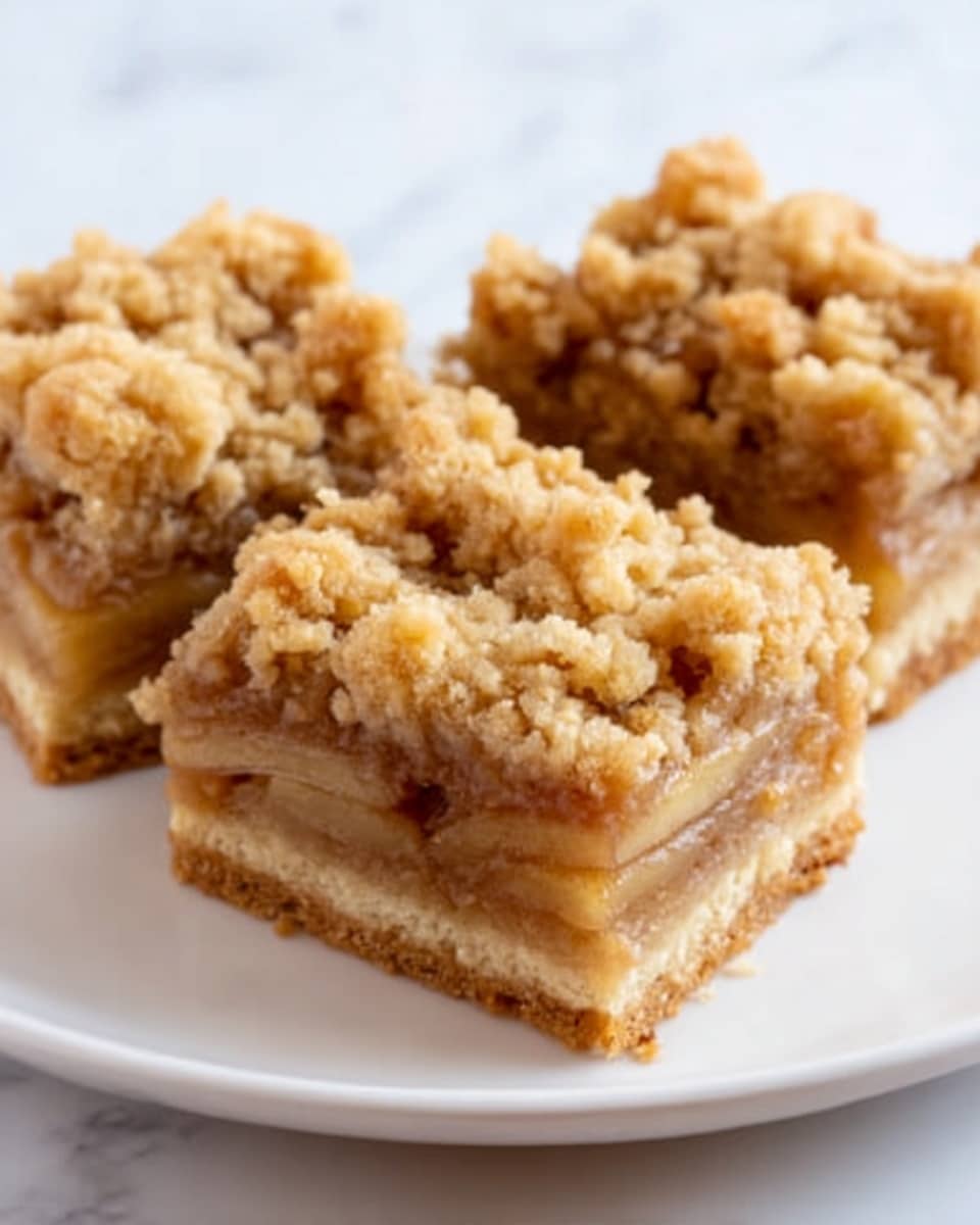 The image shows a close-up of a square piece of cinnamon roll cake with three visible layers. The bottom layer is a thick, light brown dough with a soft and crumbly texture, dotted with darker cinnamon swirl spots. The middle layer is a lighter beige cake base with a slightly grainy texture, also mixed with bits of cinnamon filling. The top layer is thick white icing generously drizzled in a wavy pattern. The cake piece is placed on a white marbled surface with more pieces blurred in the background. Photo taken with an iphone --ar 4:5 --v 7