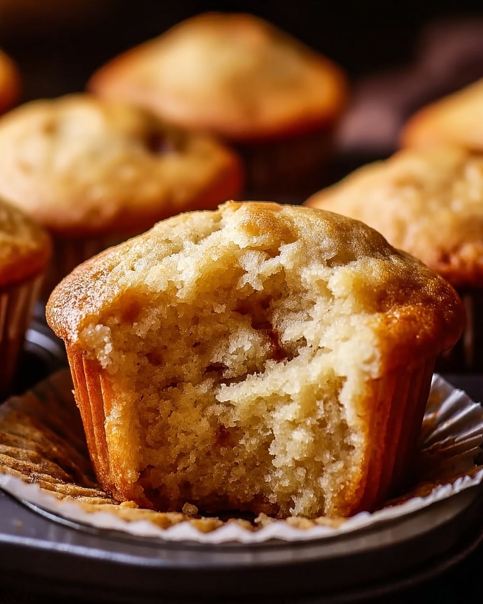 A single brown muffin sits on a white plate, the muffin showing a rough and slightly crumbly texture with small pieces of oats or nuts on top and throughout its surface; the muffin wrapper is ridged and brown, holding the muffin base firmly. The background is softly blurred, showing mainly yellow shapes that hint at bananas. The plate rests on a white marbled surface. Photo taken with an iphone --ar 4:5 --v 7
