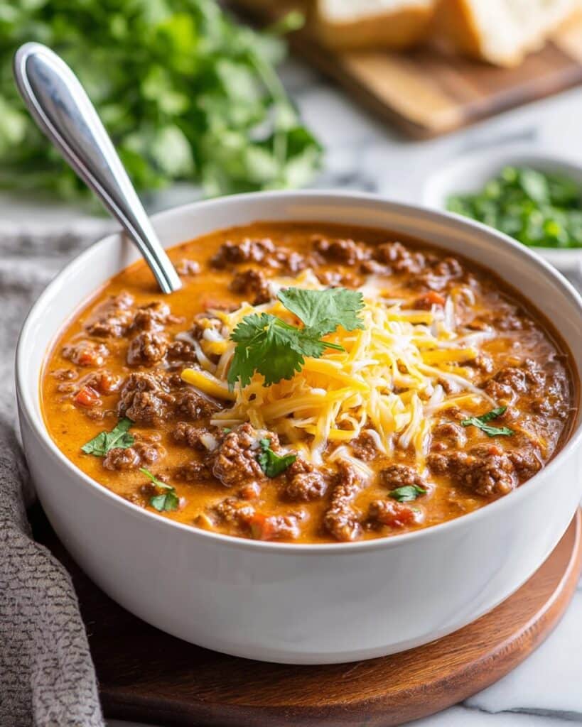 Creamy Cheesy Ground Beef Taco Soup Recipe