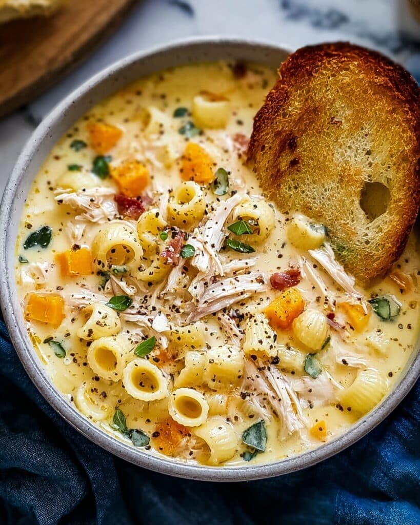 Creamy Chicken Macaroni Cheese Soup Recipe