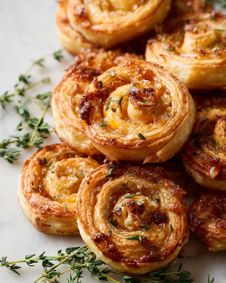 The image shows a close-up of several small round pastries with a golden brown, flaky crust in spiral shapes. Each pastry has thin layers of light orange and creamy tones inside, visible through the spirals. The pastries are sprinkled with bits of brown sugar and small green herbs on top. They are stacked closely together on a white marbled surface, with fresh green herb sprigs placed casually around them. The texture of the crust is crisp and flaky, with some parts slightly darker where it is well baked. photo taken with an iphone --ar 4:5 --v 7