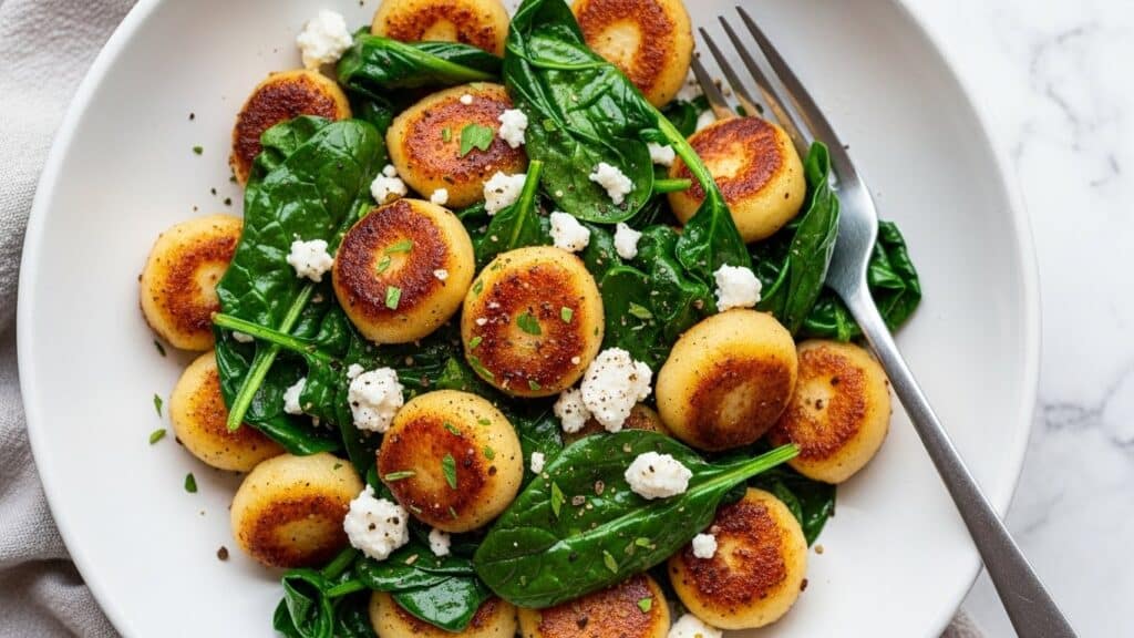 Crispy Gnocchi with Spinach and Feta Recipe