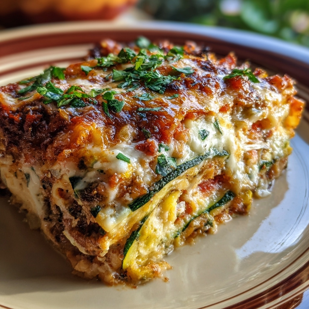 Layered Sweet Potato, Butternut Squash, and Carrot Lasagna with Feta, Walnuts, and Cranberry Balsamic Glaze Recipe