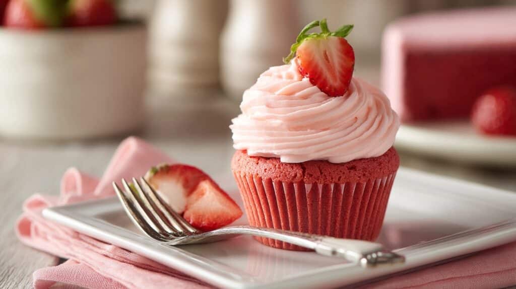 Strawberry Cupcakes with Fresh Strawberry Jam and Cream Cheese Frosting Recipe