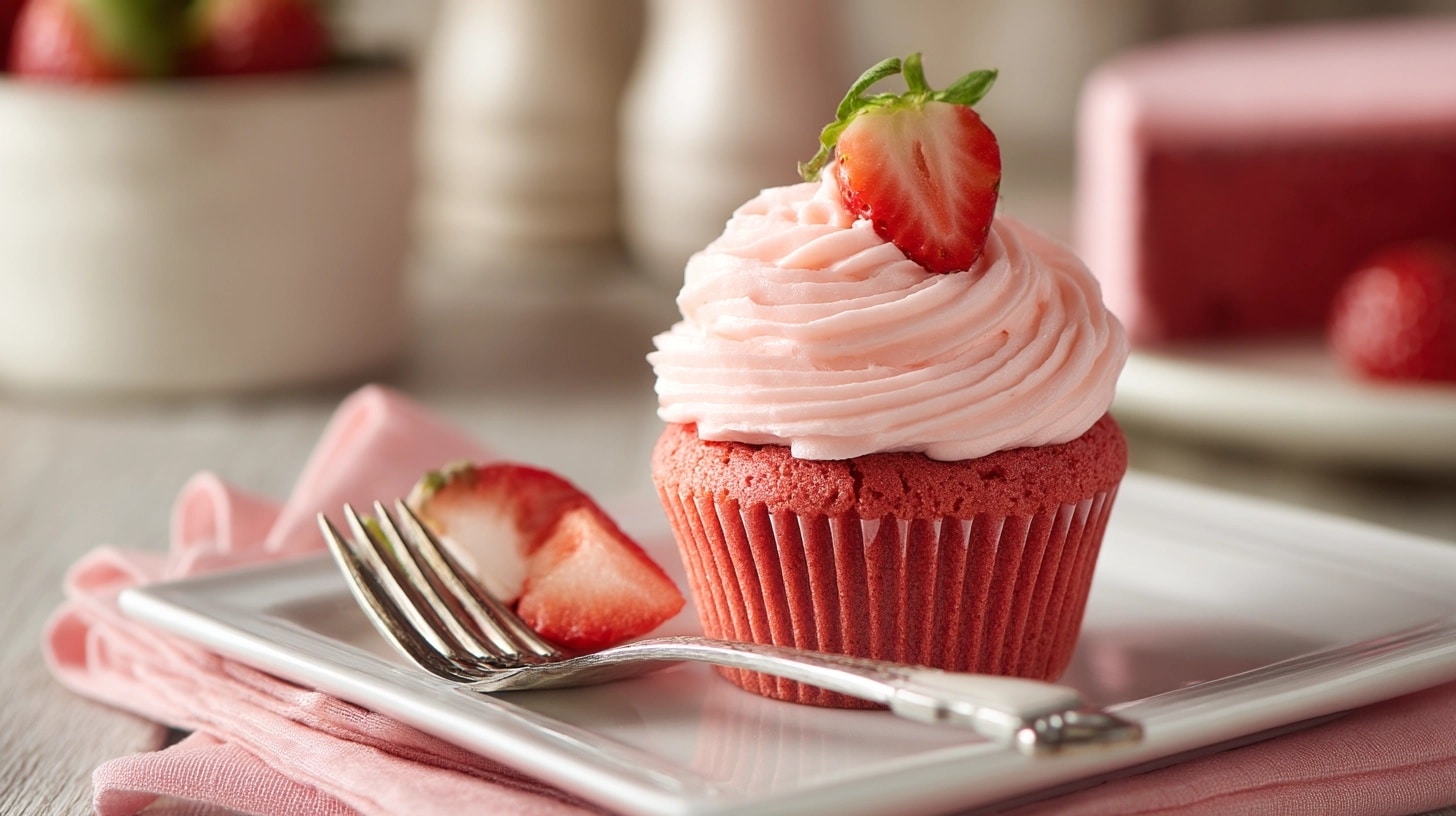 Strawberry Cupcakes with Fresh Strawberry Jam and Cream Cheese Frosting Recipe