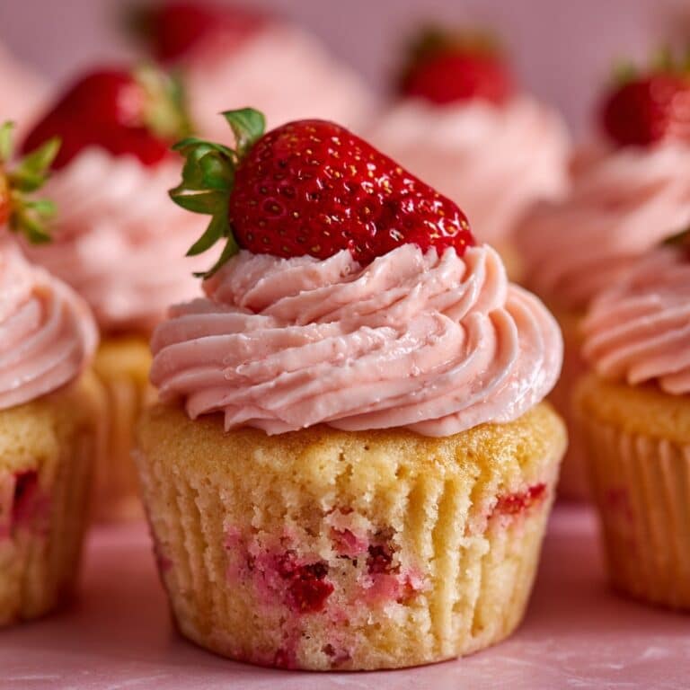 Strawberry Cupcakes with Strawberry Jam and Cream Cheese Frosting Recipe