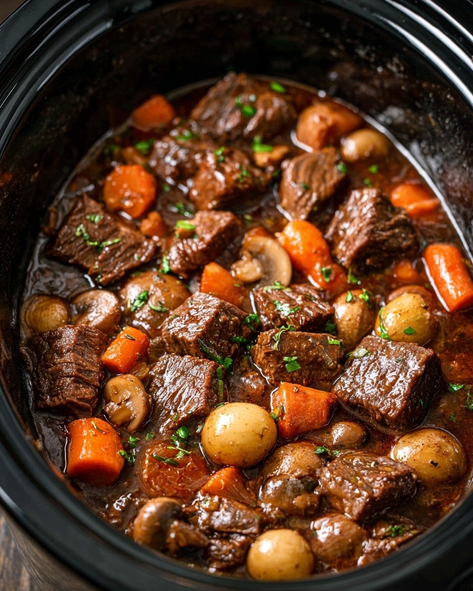 Slow Cooker Beef Bourguignon with One-Pour Red Wine Mixture Recipe - Recipe Image