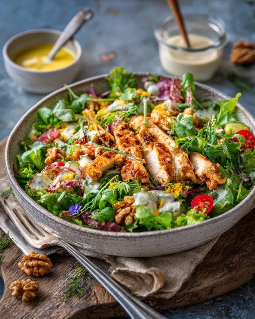 Chicken Kale Salad with Roasted Tomatoes, Crispy Chickpeas, and Tahini Dressing Recipe