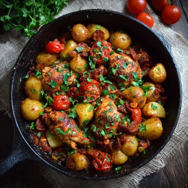 One Pan Spanish Chicken with Chorizo, Tomato and Potatoes Recipe