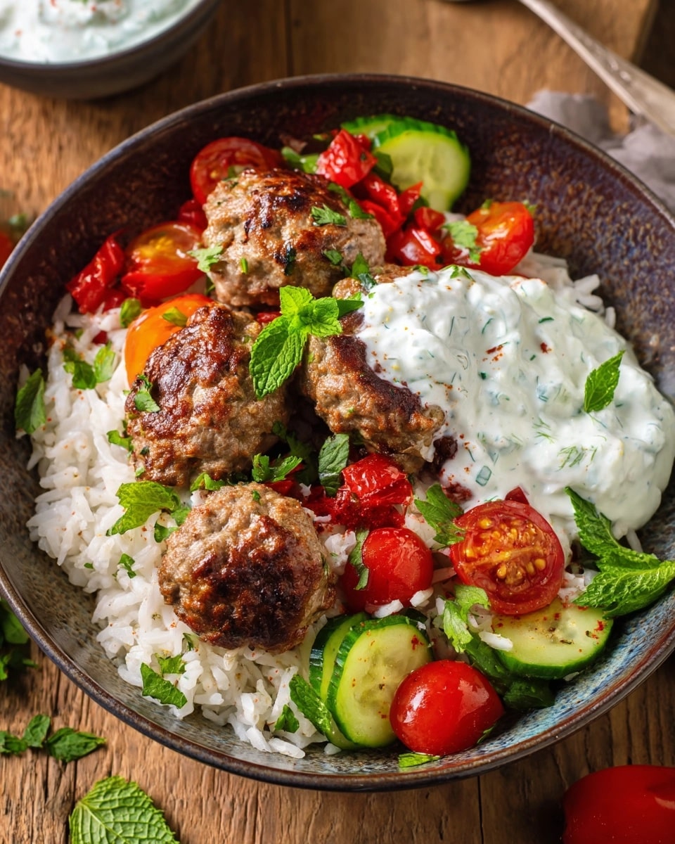 Meze Meatballs with Fresh Salad and Dips Recipe - Recipe Image