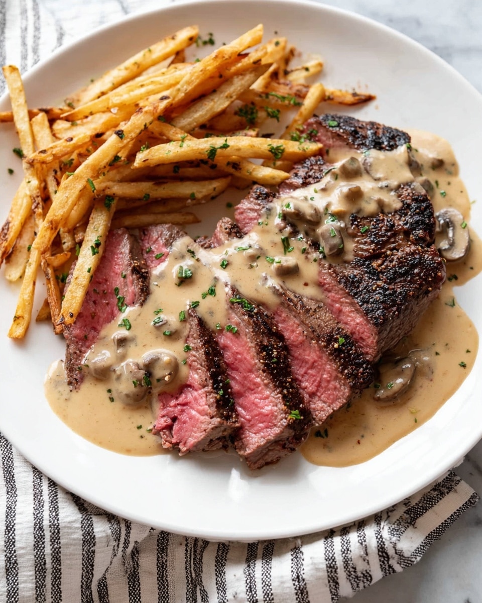 Steak with Bourbon Peppercorn Cream Sauce Recipe - Recipe Image