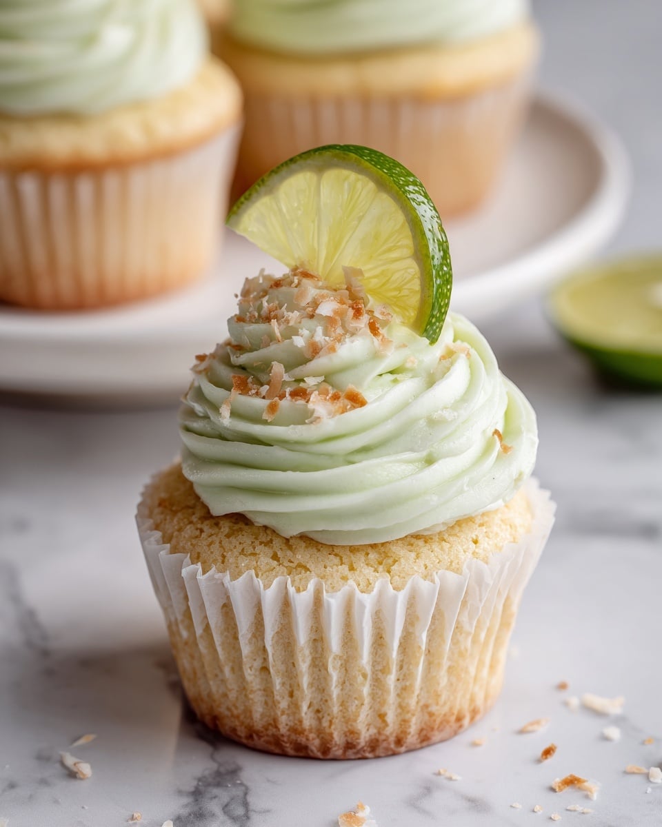 Coconut Cupcakes with Lime Buttercream Frosting Recipe - Recipe Image